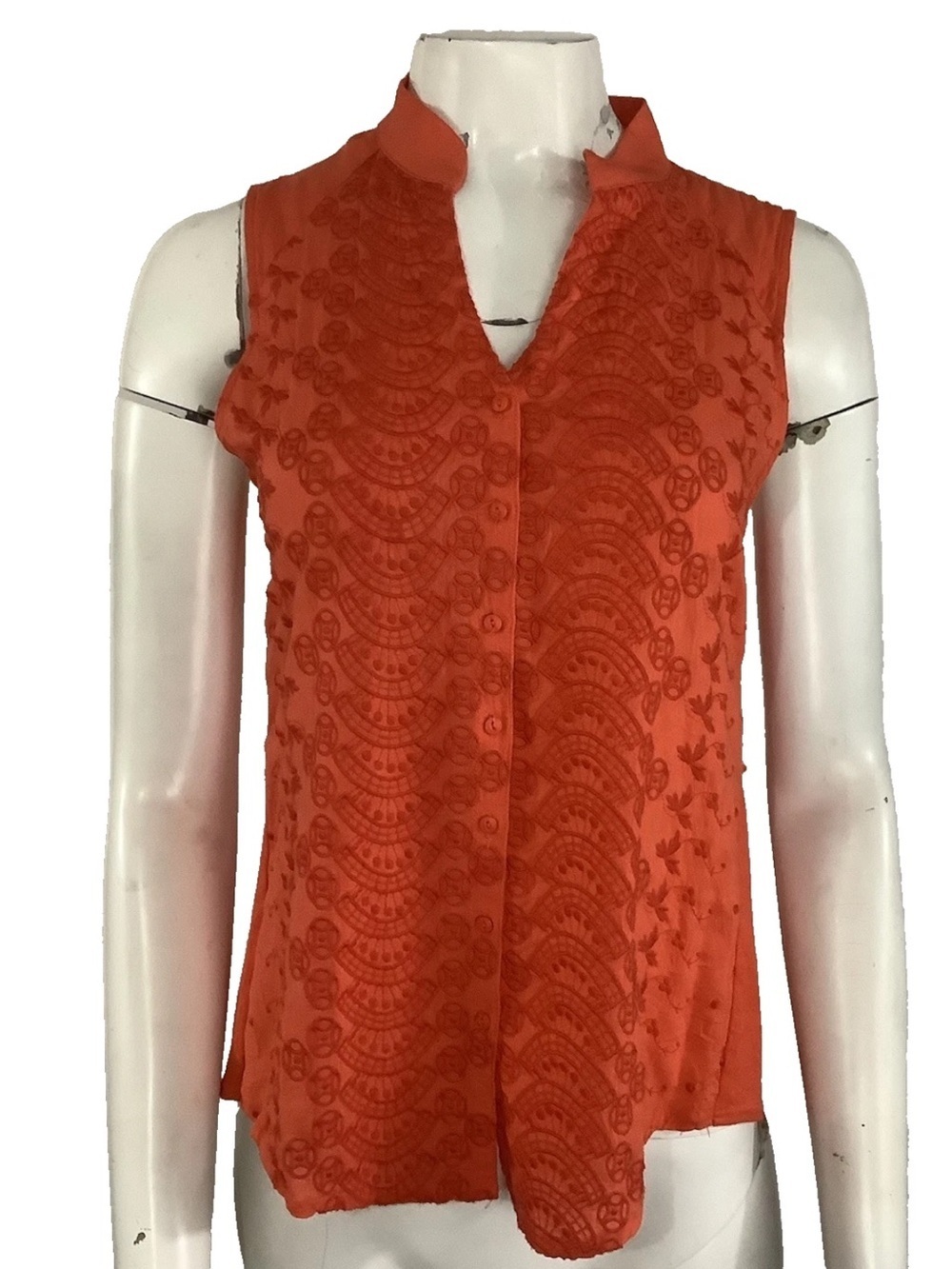 Anthropologie Sz S 100% Cotton Embroidered Tie Back Spring Summer Top Orange
